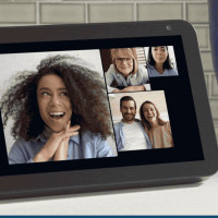 Amazon Alexa on a tablet with 3 woman on a video call