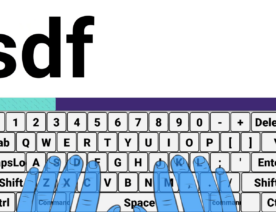 Typing screenshot showing 'asdf' text, keyboard and hands on screen.