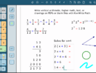 Kiwiwrite screenshot showing on-screen math keys and sample math problems
