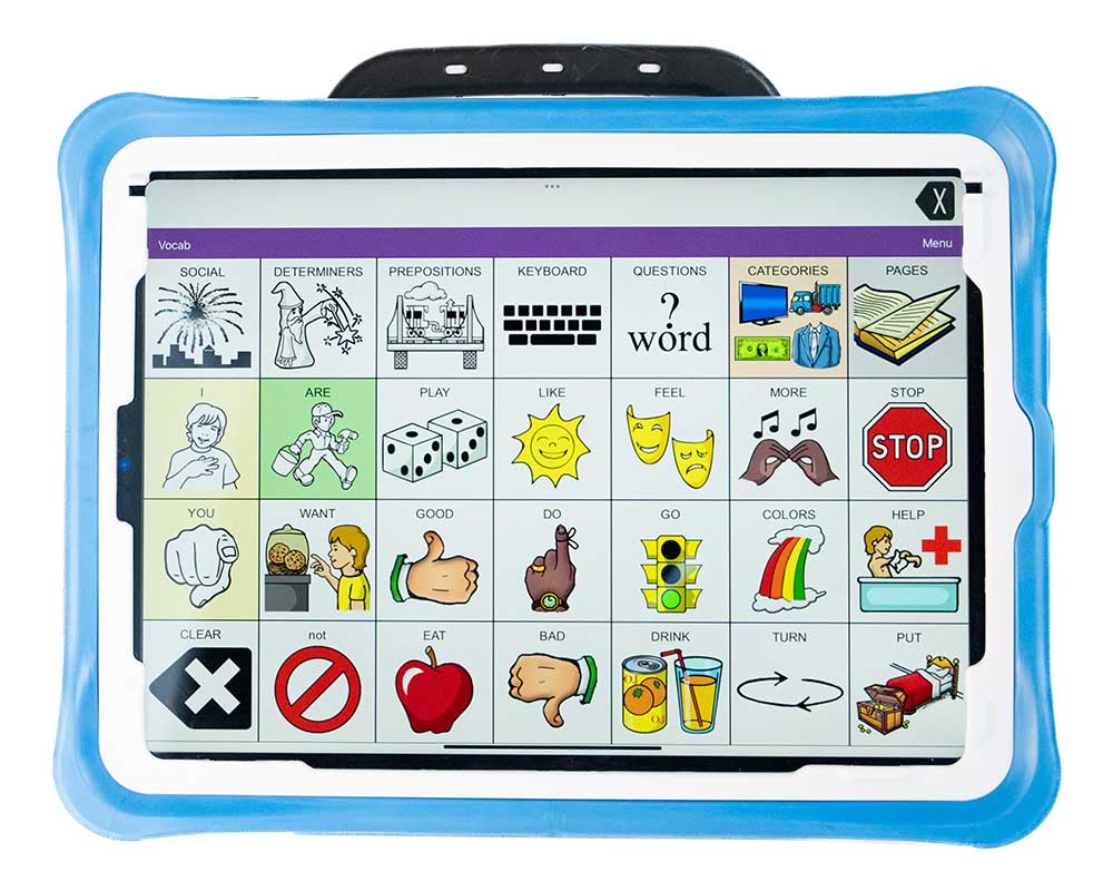 11-inch Via Pro with blue classic wrap and Unity AAC app