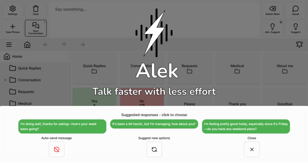 Picture of Alek suggesting responses, with the Alek logo in the middle