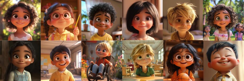 Images of 12 diverse Nookly characters, smiling.